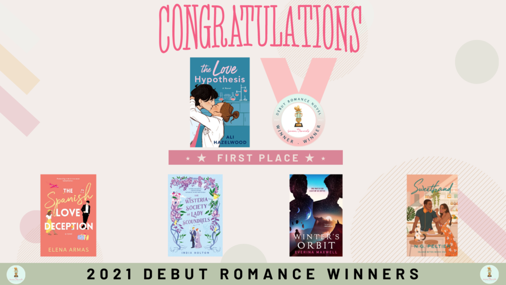 graphic showcasing the Debut Romance award winners
