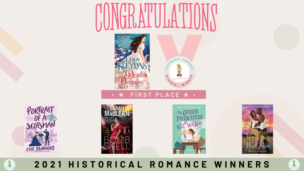 graphic showing the 2021 Historical Romance winners