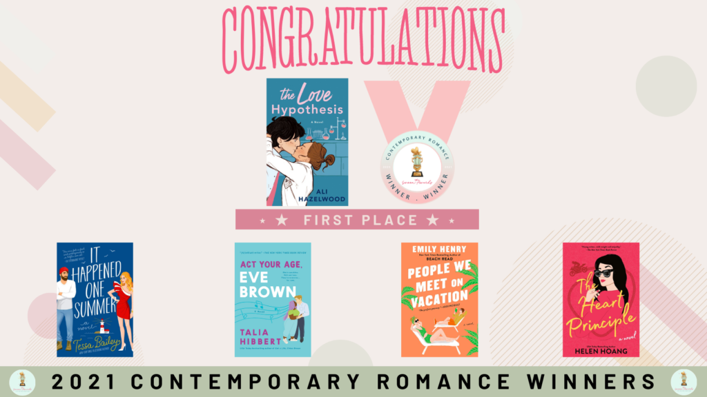 graphic showcasing the 2021 Swoon Awards Contemporary Romance winners
